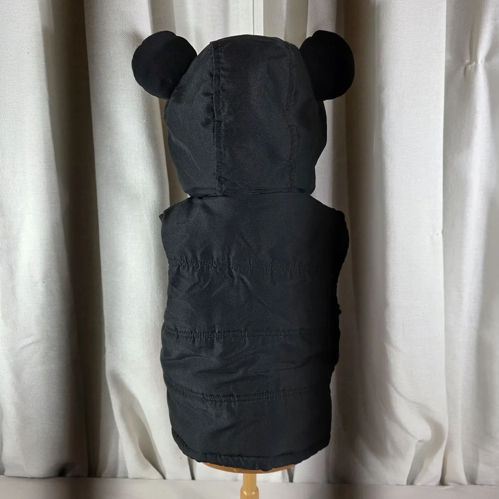 Disney Mickey Mouse Toddler Hooded Puffer Vest 3T Black Red Fleece Lined